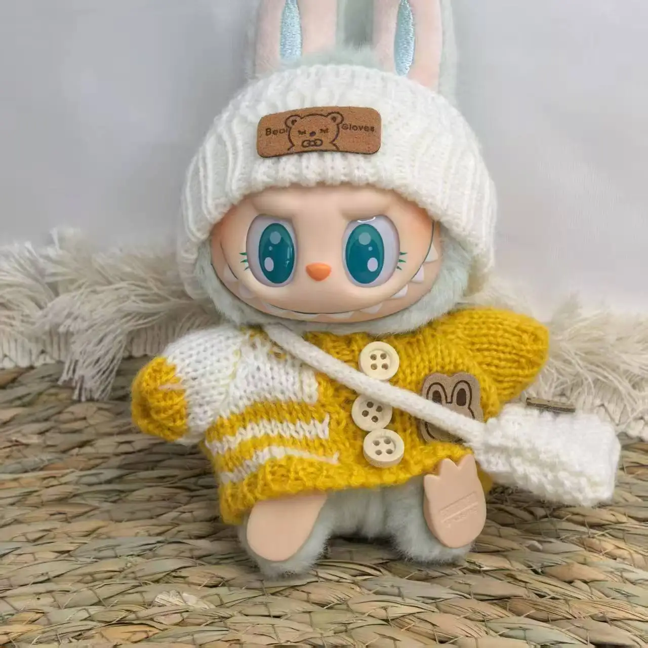 Labubu 17cm 봉제 인형 의류 티셔츠 청바지 액세서리 장식 미니 인형 선물 용 수제 스웨터