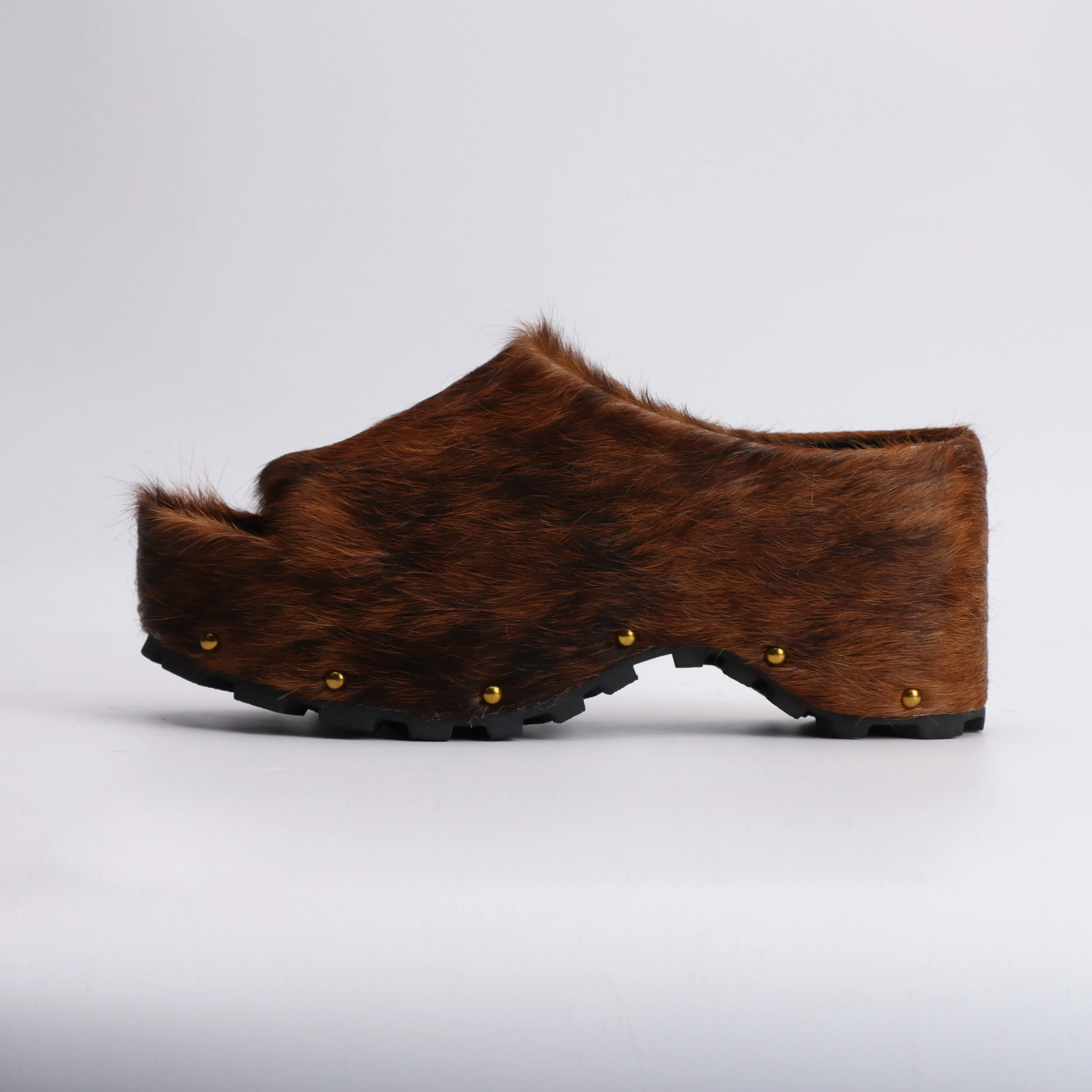 Comfort Shoes 2025 Summer Fashion Women Real Calf Hair Leather Designer Luxury Platform Mules Lined Slip On Clogs Slides Sandals
