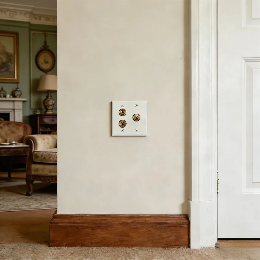 Retro Vintage Porcelain Ceramic Wall Light Switch, Brass Lever Toggle Panel, 1-4 Gang 2 Way, White Simple Design for Hotel Home