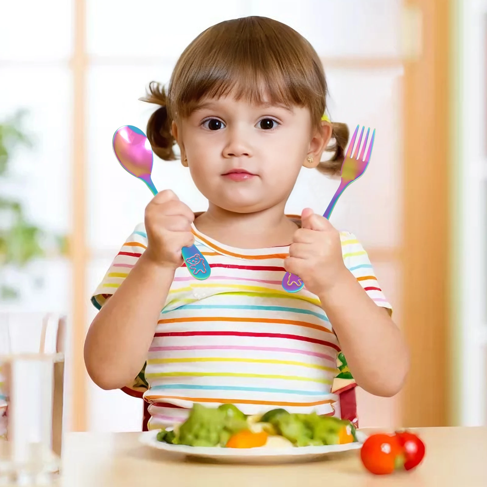 10Pcs Children's Forks and Spo - Self Feed Spoon 评论和价格