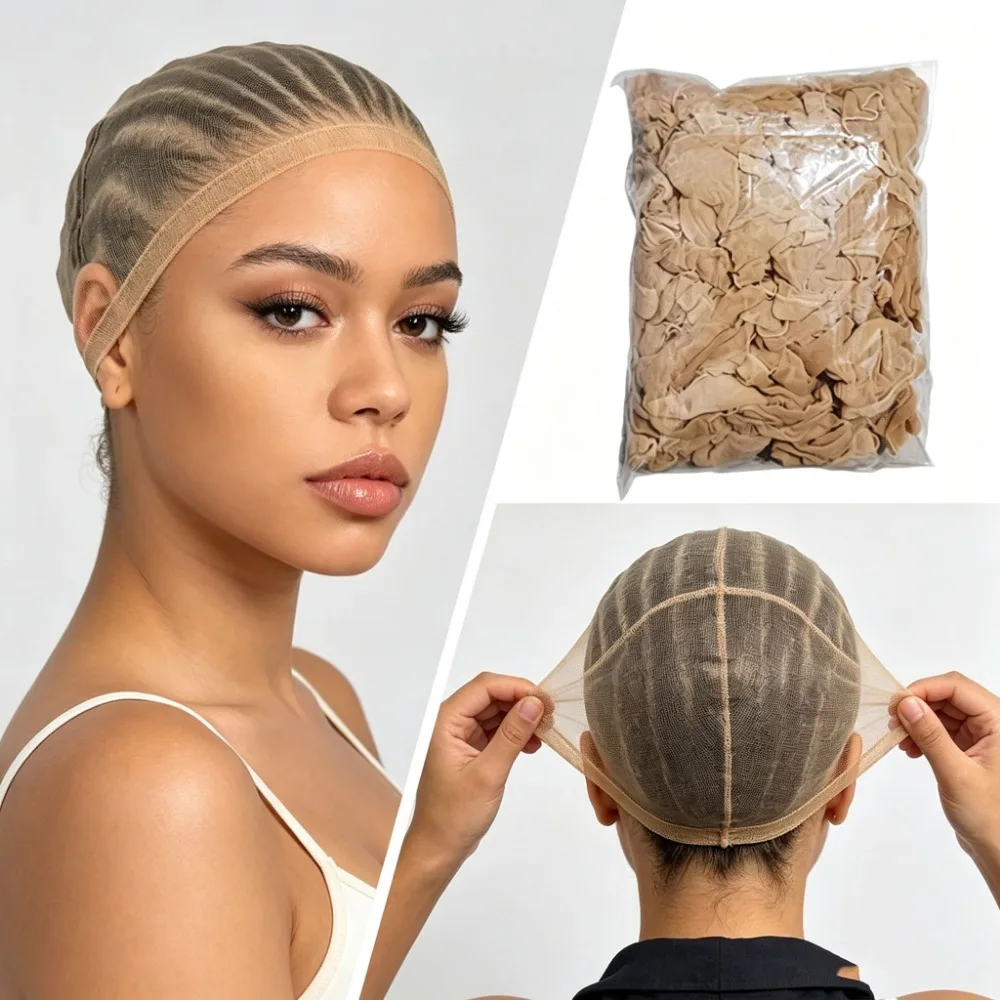 Wholesale High Quality HD Wig Cap Transparent Stretchy Nylon Hair Net Lace Front Weave Wig Caps for Women Men Light Brown