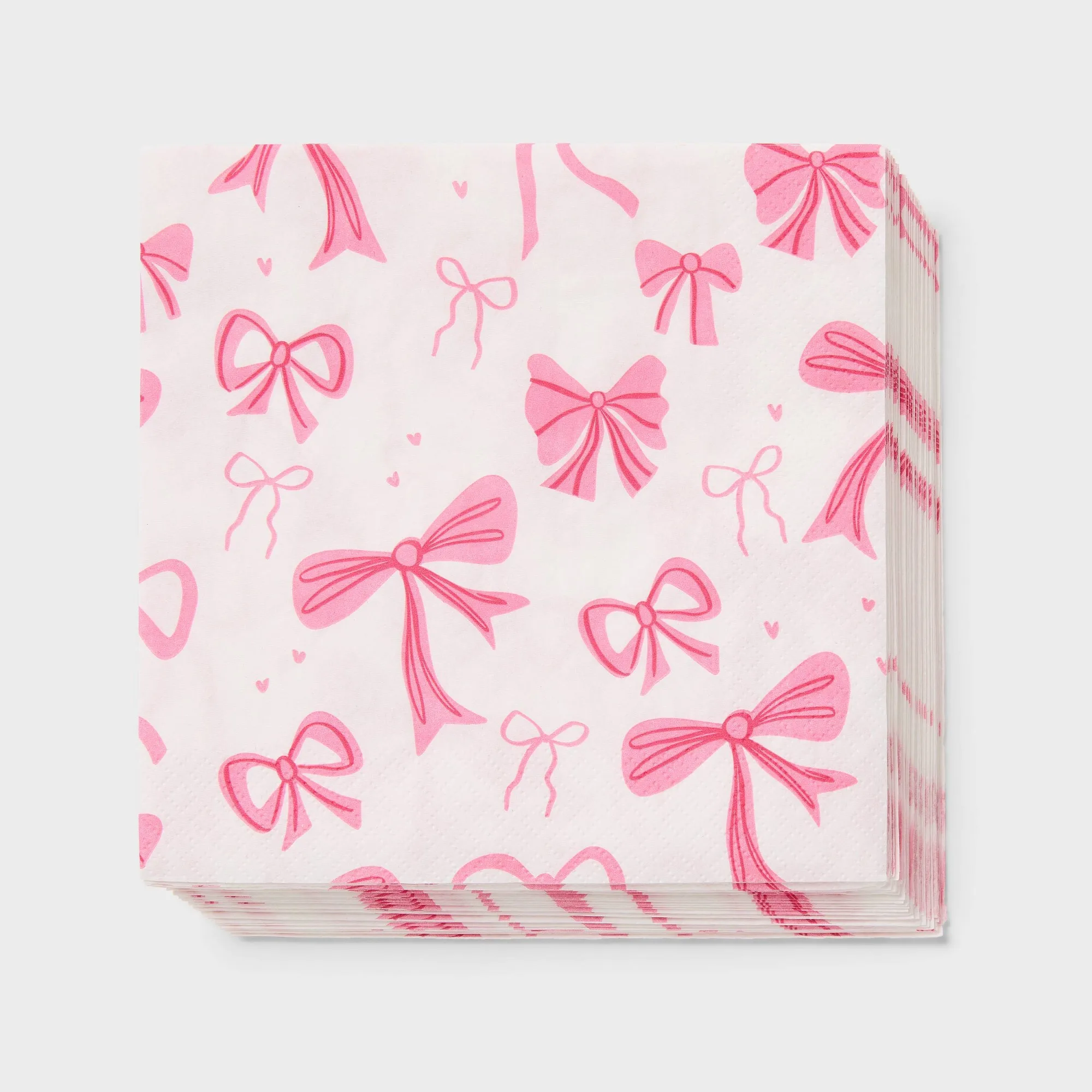 30ct Pink Bow Birthday Lunch Napkins, Soft 2-Ply Paper Party Tableware For Cake, Snacks, And Celebrations