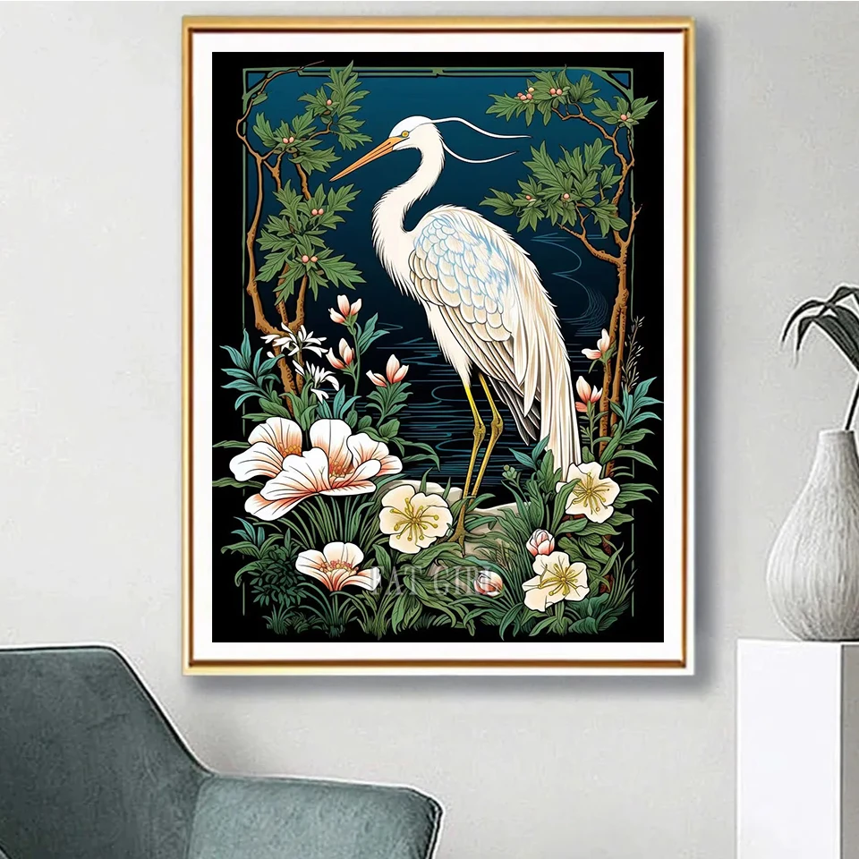 Full Round Diamond Painting Red-crowned Crane Flower New 2023 Diy Cross Stitch Kit 5d Bird Mosaic Embroidery Art Decor Home Gift