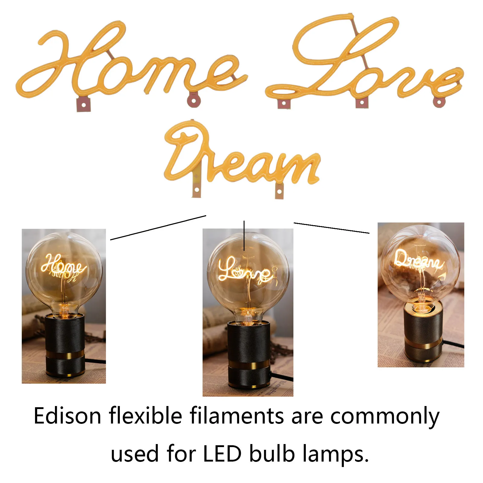 DC3V LED COB Edison Flexible Filament Warm Diode ChristmasLight Holiday Party Love Letter Decoration Light DIY Bulb Accessories