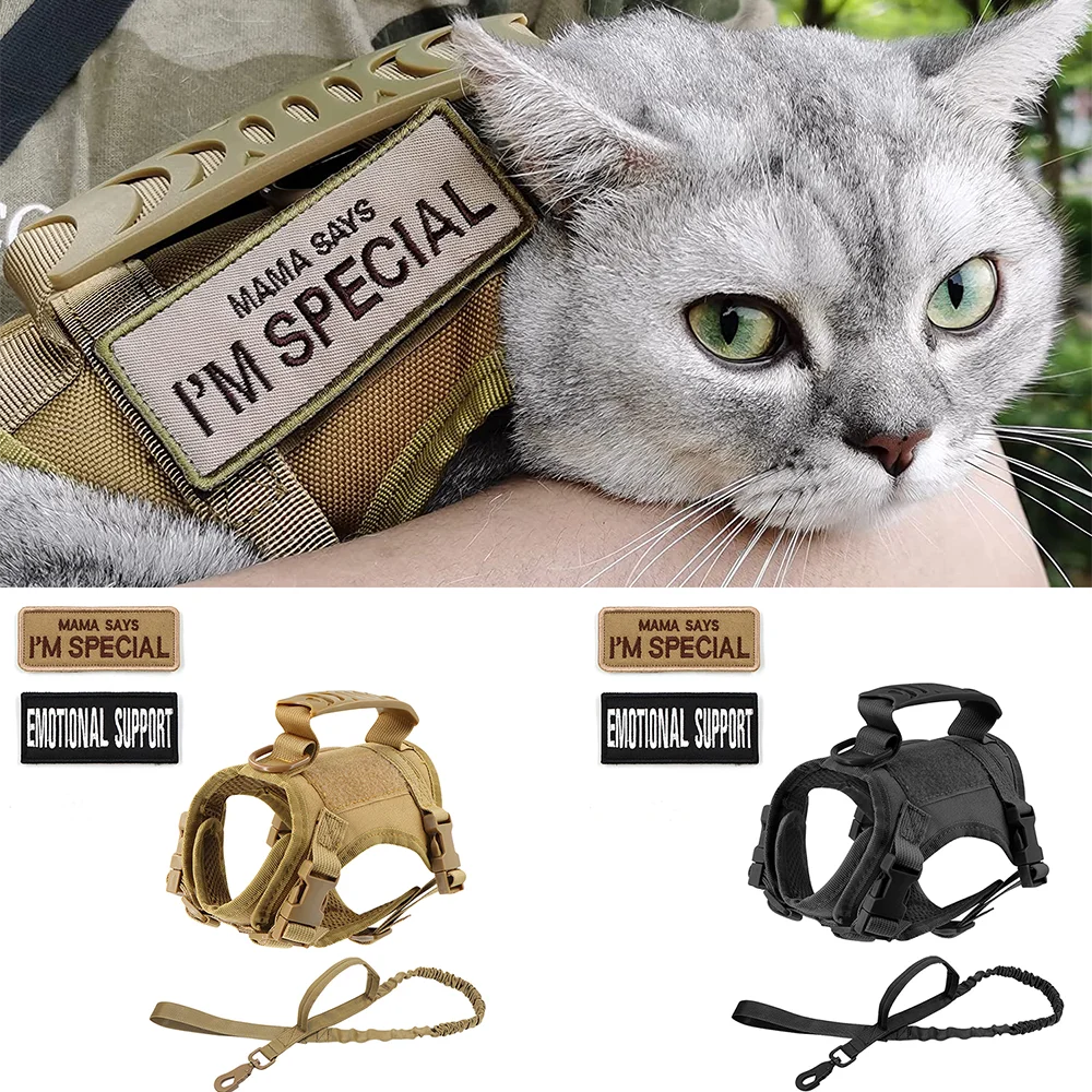 

Tactical Large Cat Harness Straps with Patch For Cats Walks Small Dog Harness Adjustable Training Cat Adjustable Kitten Puppy