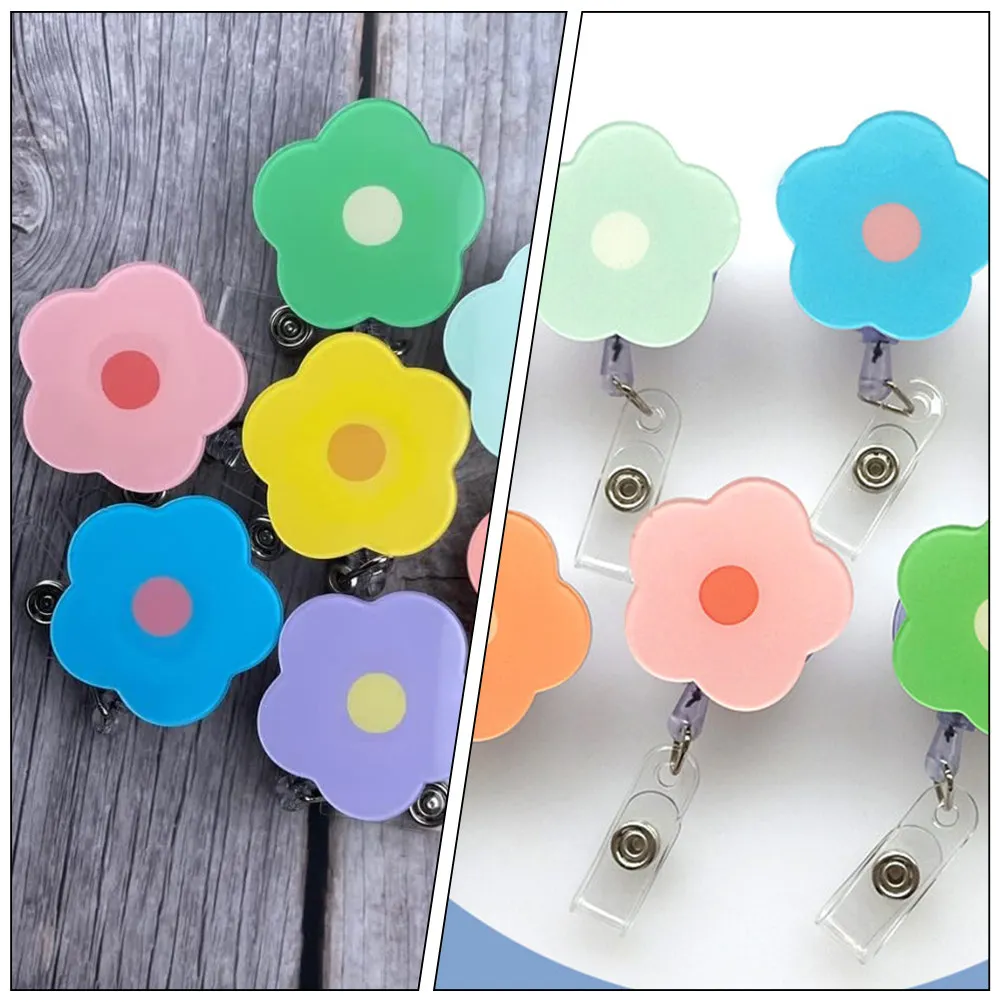 6Pcs Cute Retractable Badge Reel with Clip Flower Shaped Name Tag Holder for Id Cards Keys Business Cards Convenient Work