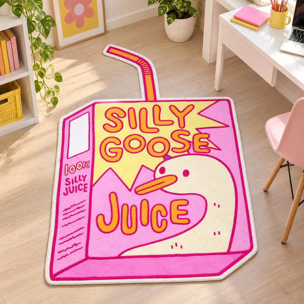 Goose Juice Carton Shaped Area Rug, Soft Flannel Floor Mat for Bedroom, Non-Slip, Living Room, Entryway and Playful Home Decor