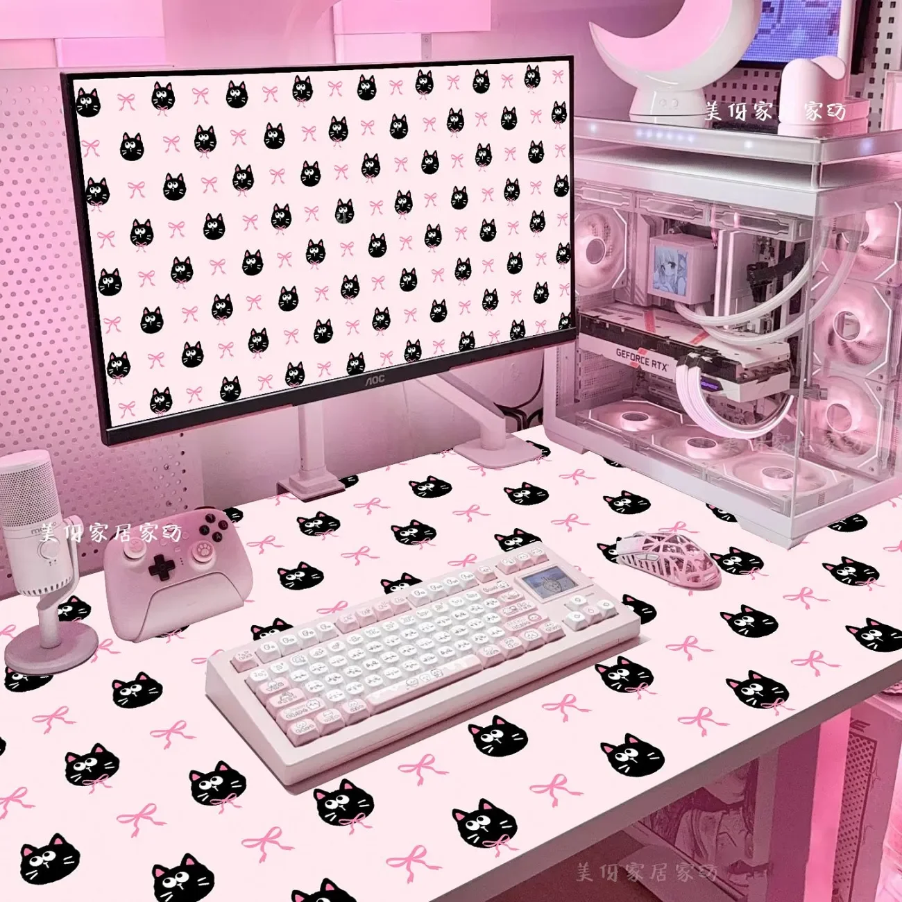 Lovely Kitten Pink Bow Pu Leather Mousepad Mouse Pad Computer Speed Type Carpet Mat Player Laptop Keyboard Cartoon Desktop Mat