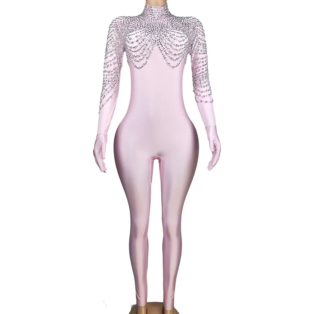 

Sparkly Rhinestone Long Sleeve High-end Jumpsuit Sexy Bodycon Bodysuit Club Event Stage Show Photo Shoot Spandex Jumpsuit