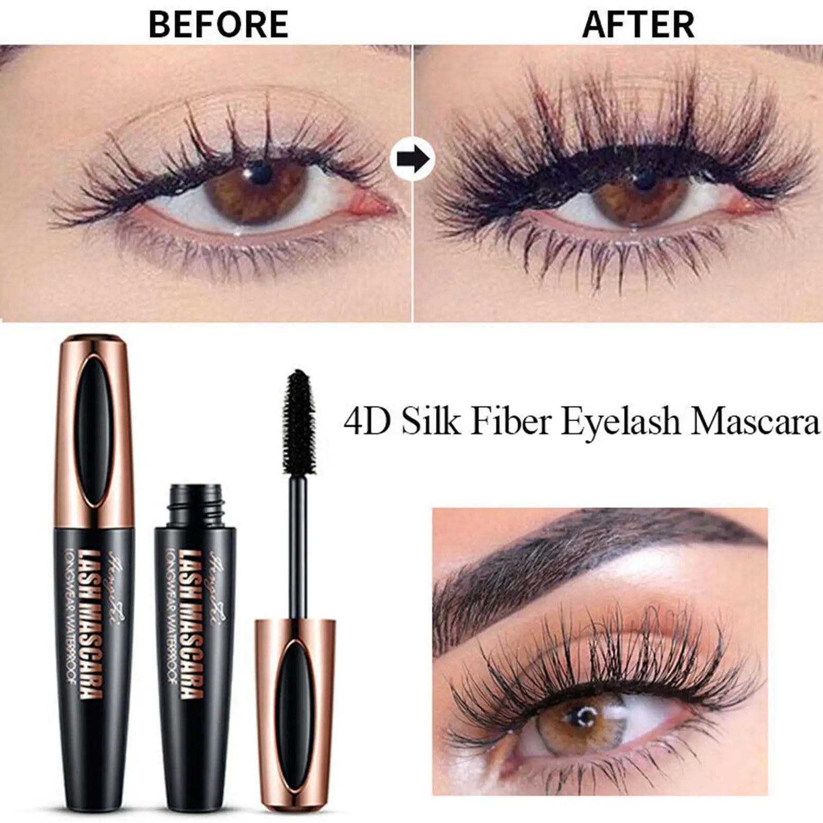 InjFiber-Mascara 4D imperméable et facile à sécher, cils naturels, longs, cosmétiques, maquillage noir, optique douce