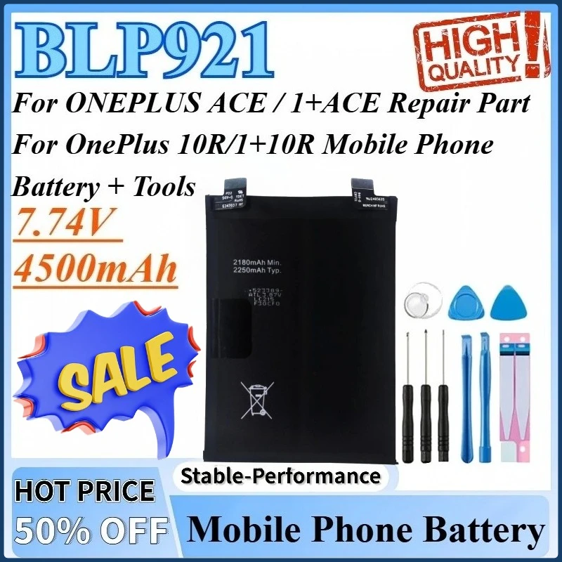 

7.74V 4500mAh BLP921 Mobile Phone Battery For OnePlus 10R/1+10R For ONEPLUS ACE / 1+ACE Repair Part Replacement Battery + Tools