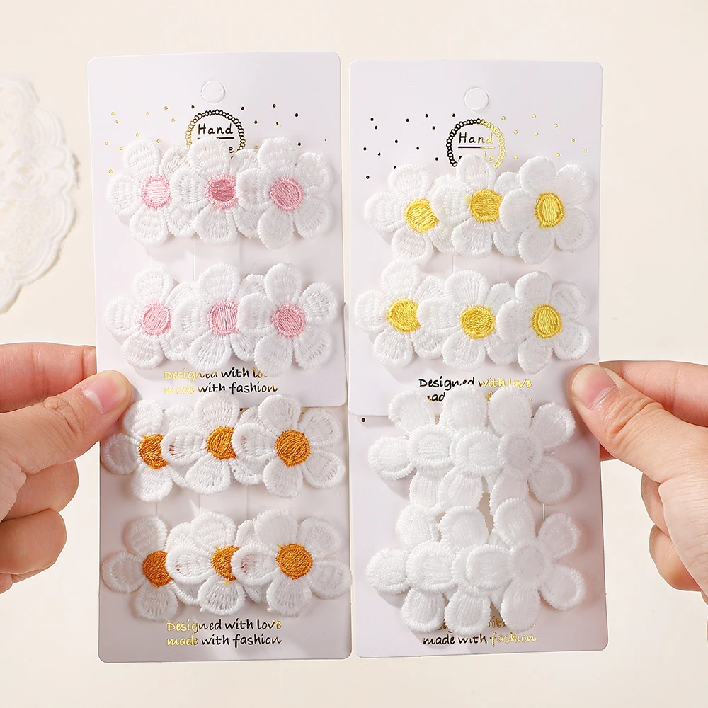 

2Pcs/set Sweet Embroidery Flower Hair Clips for Kids Girls Snap Hairpins BB Clip Barrettes Headwear Hair Accessories Wholesale