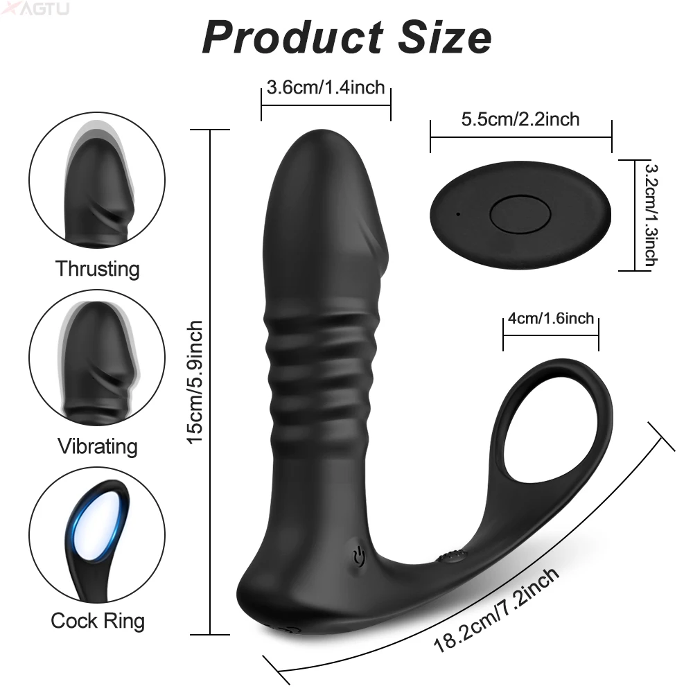 4in1 Thrusting Vibrating Anal Vibrator Prostate Massager Cock Ring Anal Plug G Spot Massager Male Sex Toys for Men Women Couples