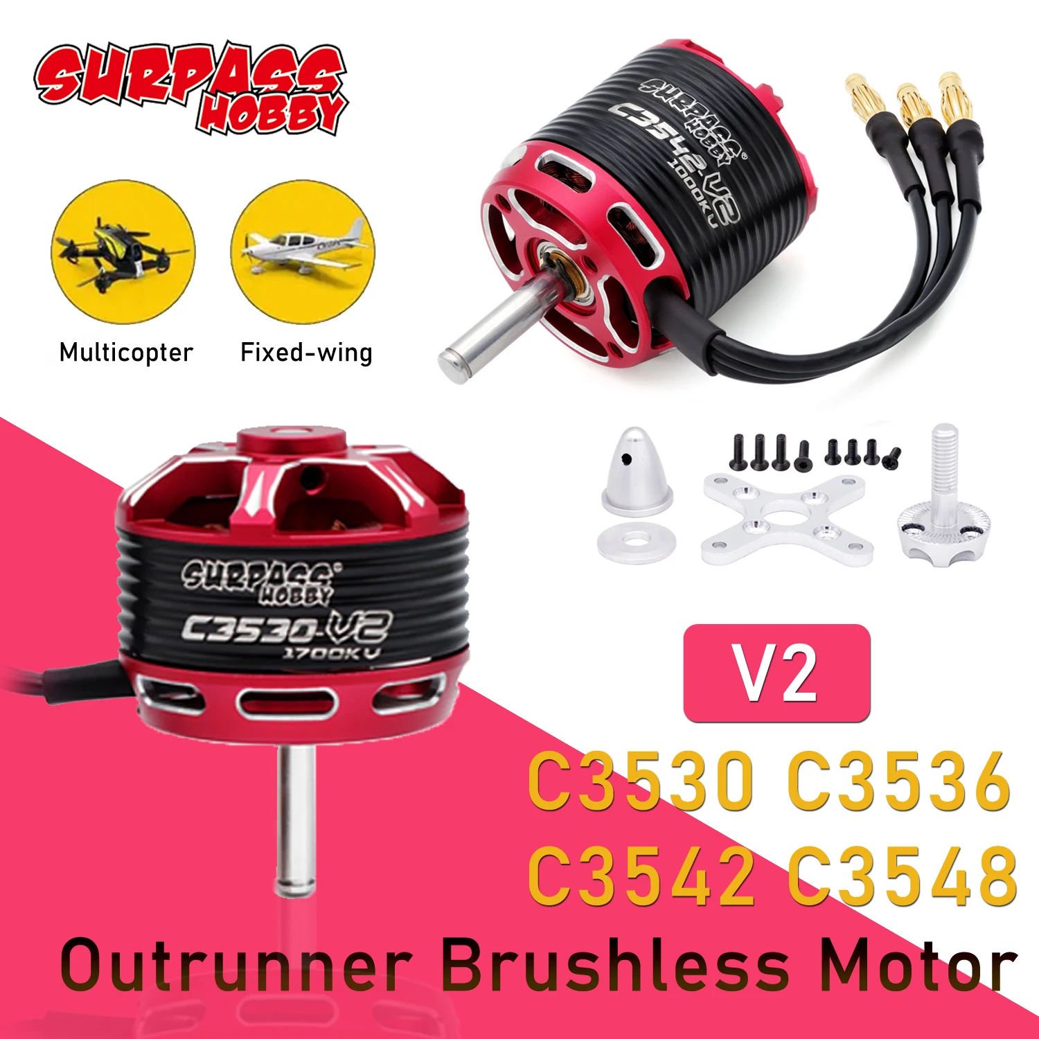 

Бесколлекторный двигатель SURPASS HOBBY Outrunner C3530 C3536 C3542 C3548 V2 14-полюсный для радиоуправляемых FPV-самолетов, дронов с фиксированным крылом и квадрокоптеров (запчасти)