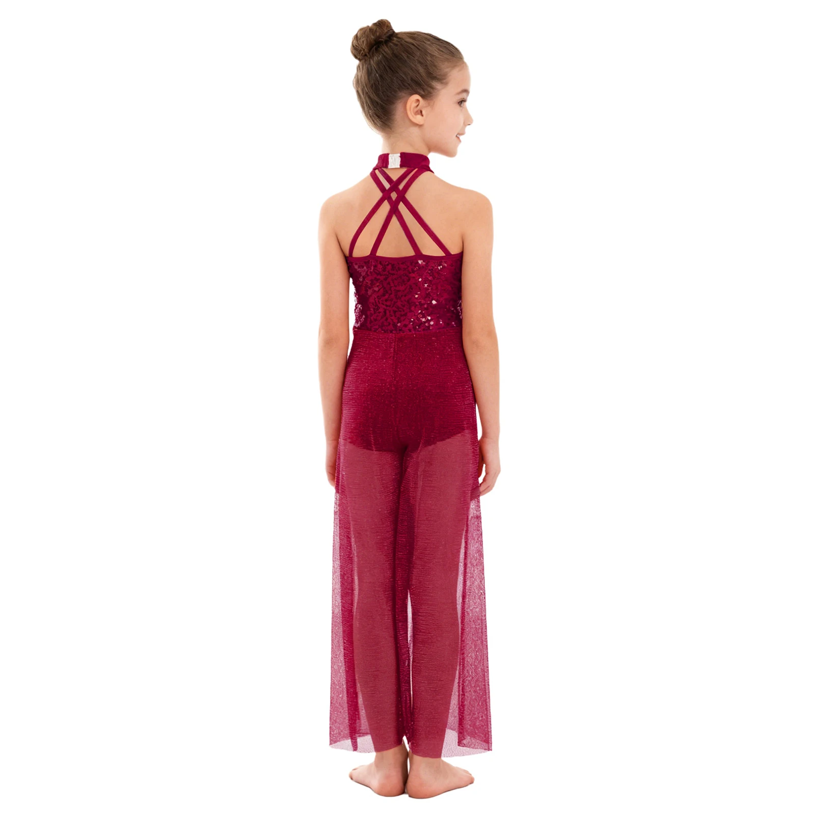 Kids Girls Gymnastics Ballet Unitards Jumpsuit Shiny Sequins Modern Contemporary Lyrical Dance Performance Costumes Dancewear
