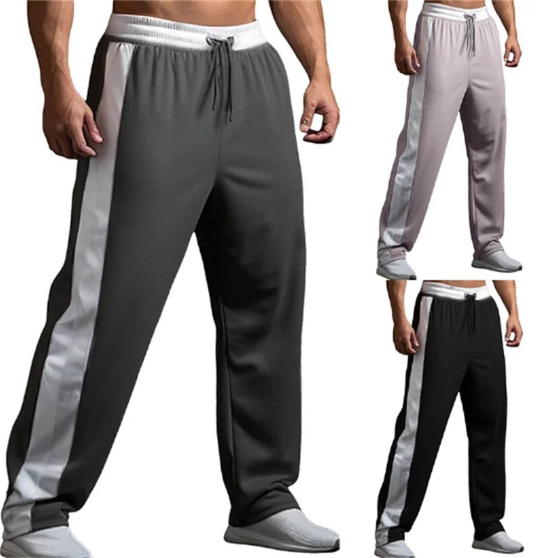 

Men's Casual Sports Pants Color Blocked Straight Leg Wide Leg Pants, Jogging Pants Breathable and Loose Leg Binding Sweatpants