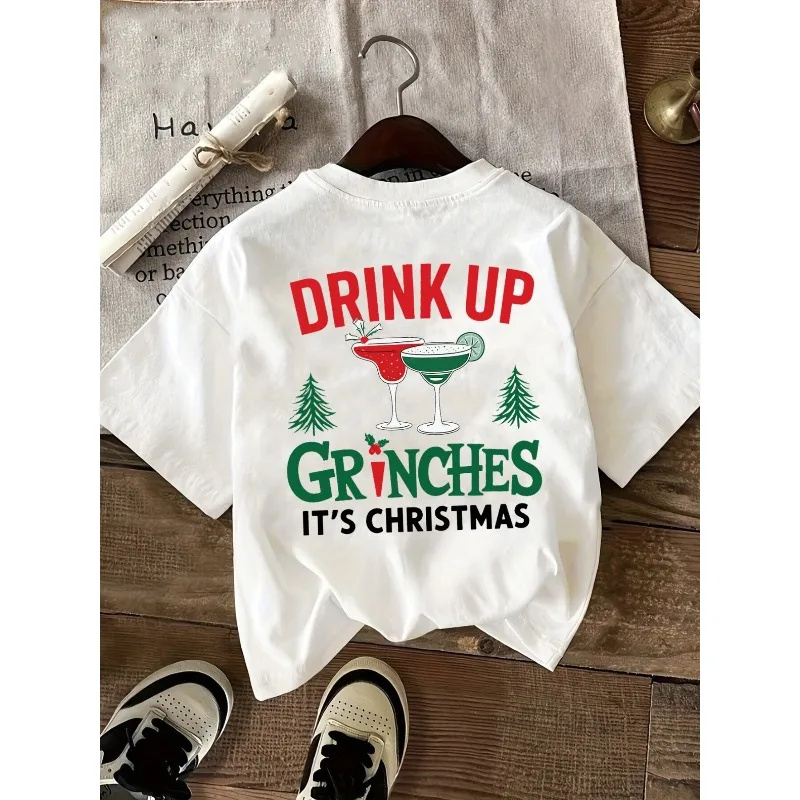 

Women Single Back T-shirt with Grinch Print Round Neck for Drinking Casual Women's Short Sleeved Shirt Gym Beach Casual T-shirt