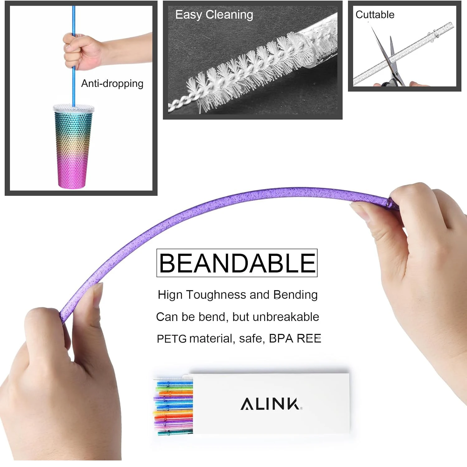 12-Pack Reusable Clear Plastic Glitter Straws, 13 inch Extra Long Tumbler Straws for Stanley Cups,Plus Cleaning Brush