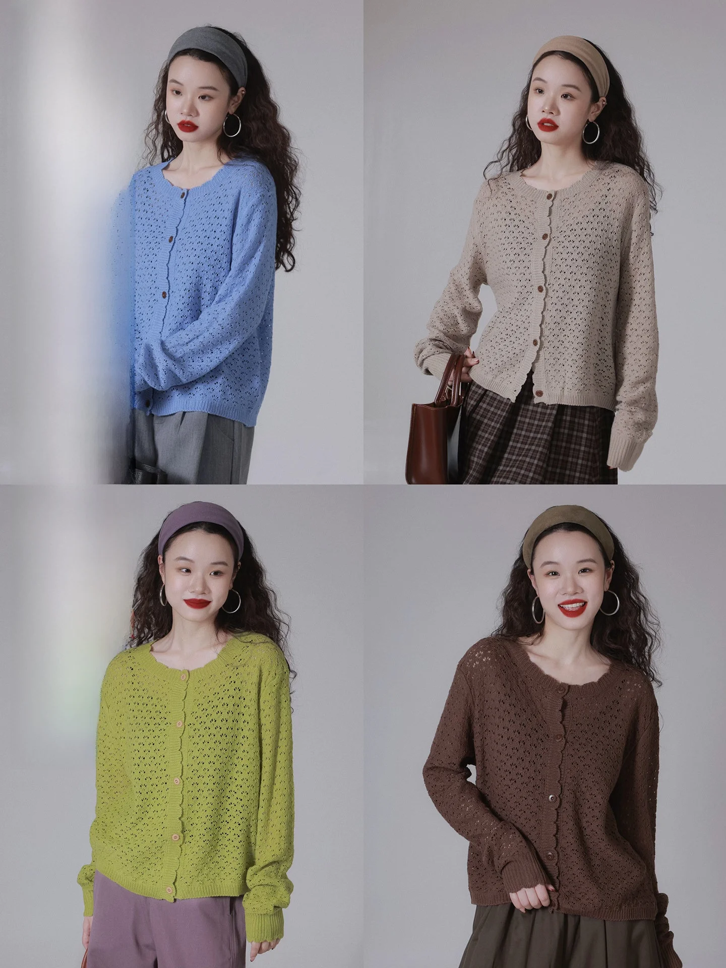 

Вязаный кардиган IVYYANG с ажурной цветочной вышивкой, длинными рукавами, круглым вырезом, свободного кроя, осенний модный женский свитер