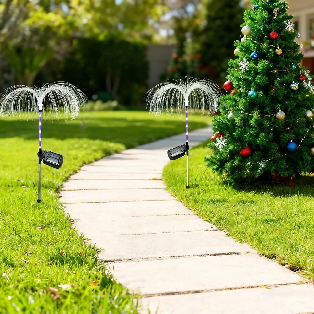 

1 шт./2 шт. солнечные фонари в виде медуз, 7 цветов, меняющие солнечные фонари с цветами, солнечные садовые фонари, солнечные оптоволоконные фонари для патио