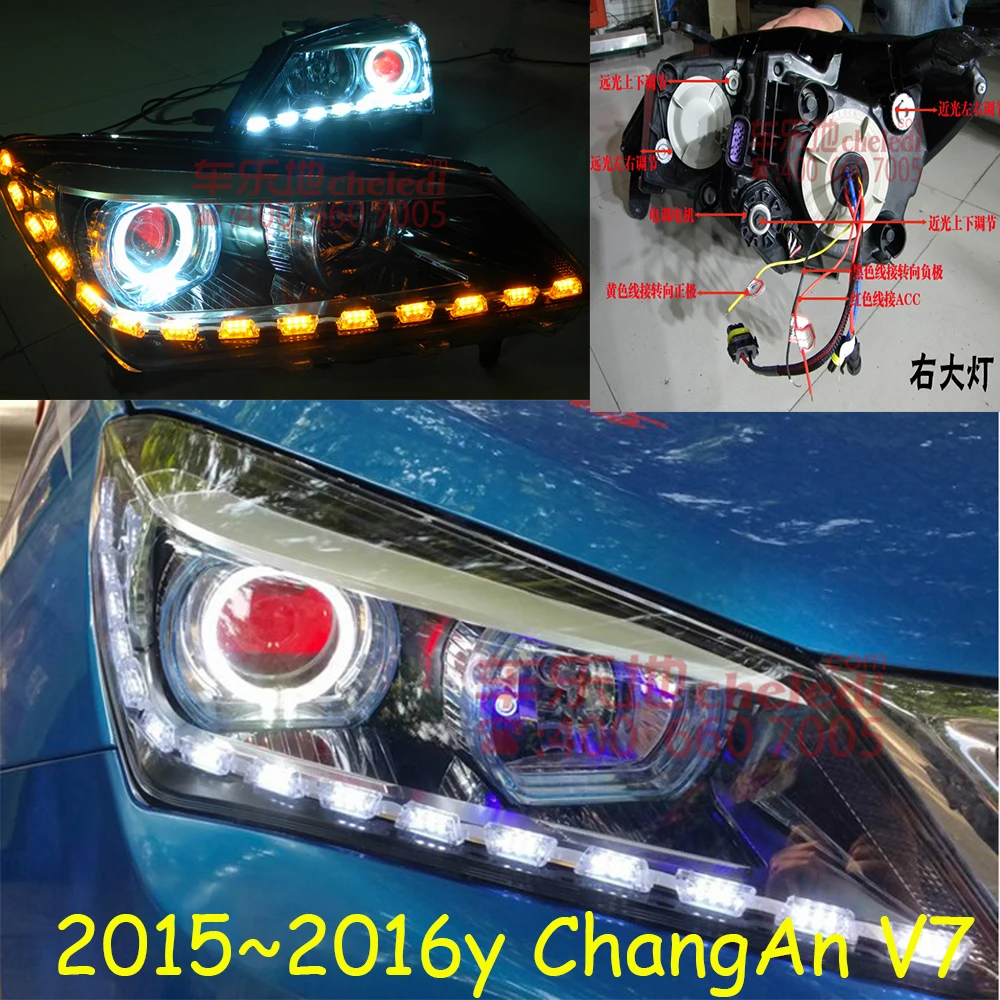 car bupmer head light for ChangAn V7 headlight Chang An 2015~2019y car accessories LED DRL HID xenon fog for ChangAn V7 headlamp