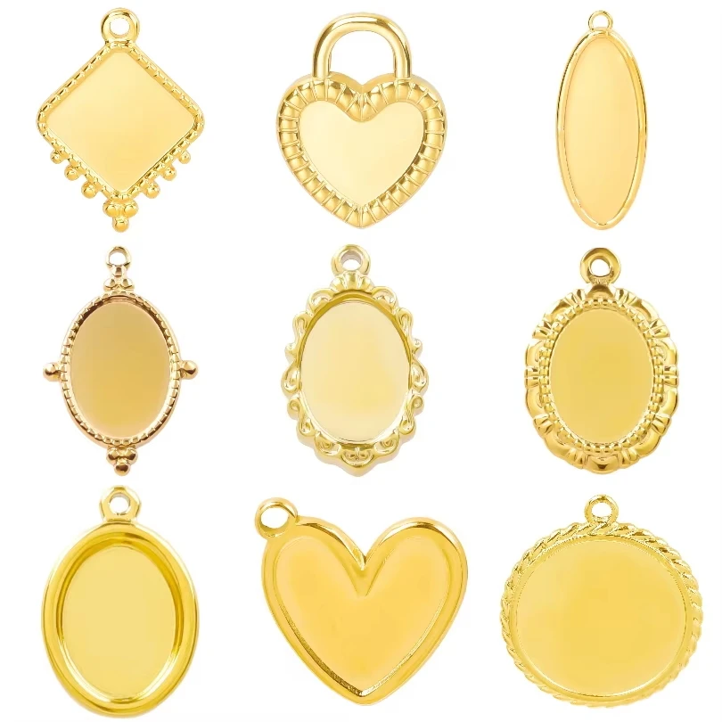 5 pz/lotto in Acciaio Inox Rotondo Ovale a Forma di Cuore Vassoio Pendenti Impostazioni Base Pendenti e Ciondoli Gioielli FAI DA TE Che Fanno Forniture Collana Orecchino