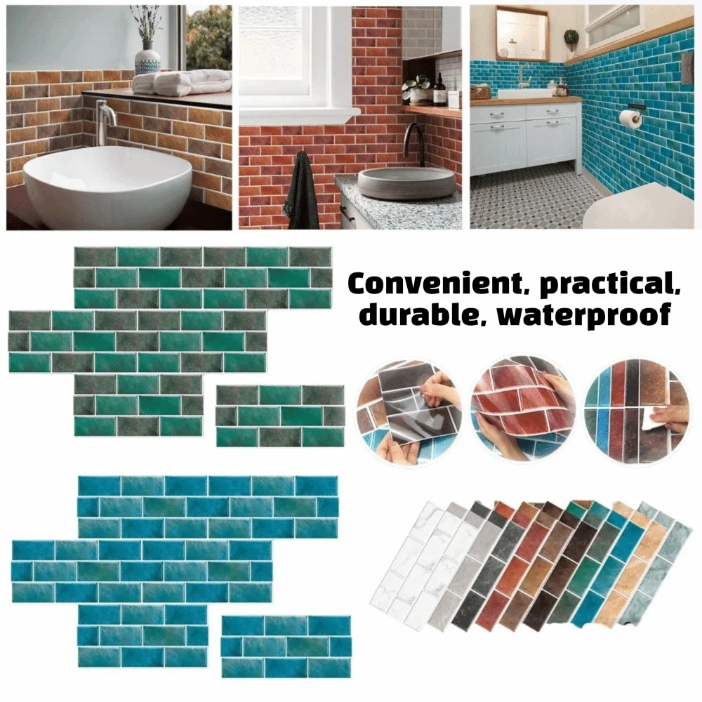6pcs Self-Adhesive Tile Stickers PVC Thickened Wall Stickers Waterproof Peel and Stick Peel Stick Wall Decals Kitchen