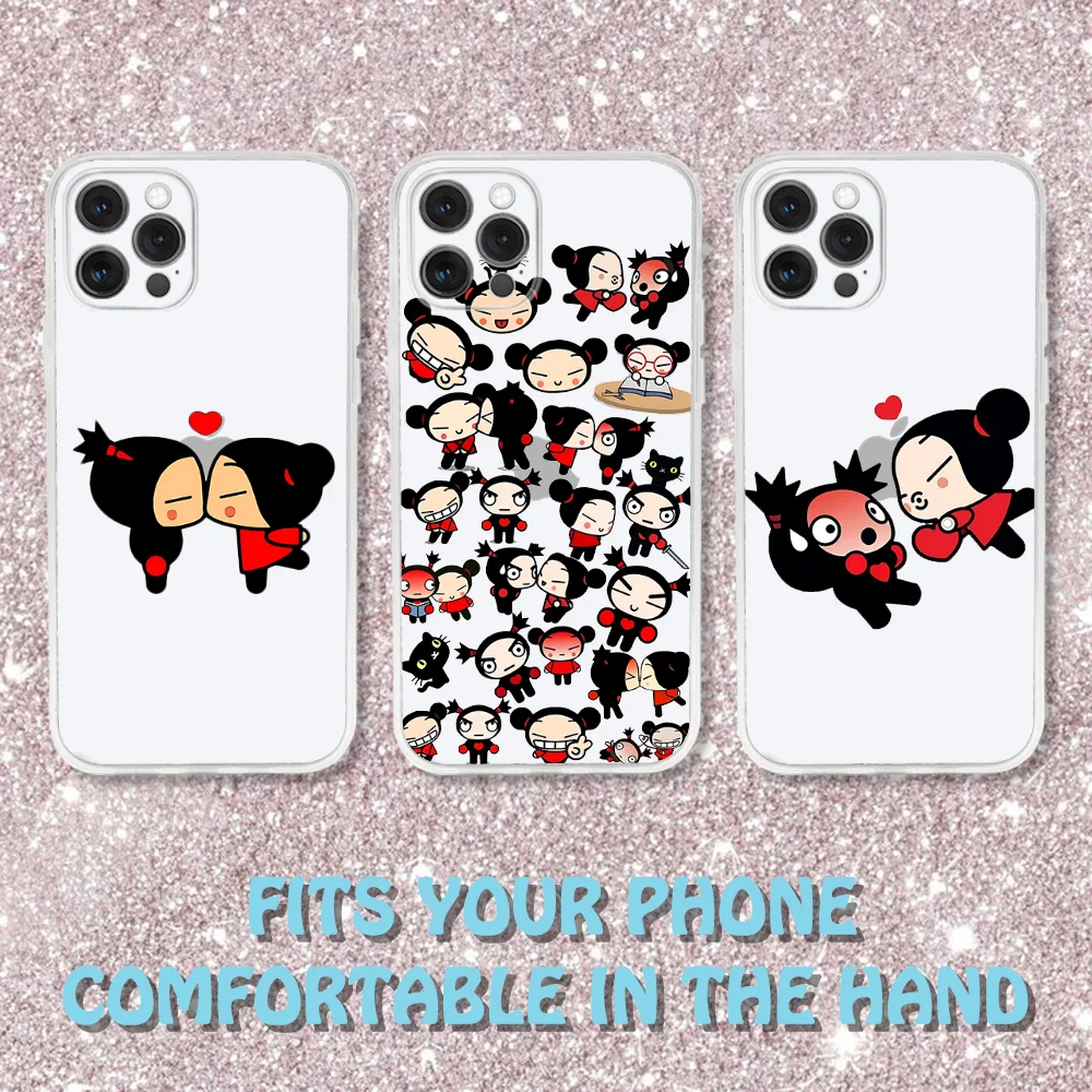 Capa de telefone fofa pucca garu para iphone 16,15,14,13,12,11 pro, max, plus, x,xs, xr, se, mini silicone transparente macio