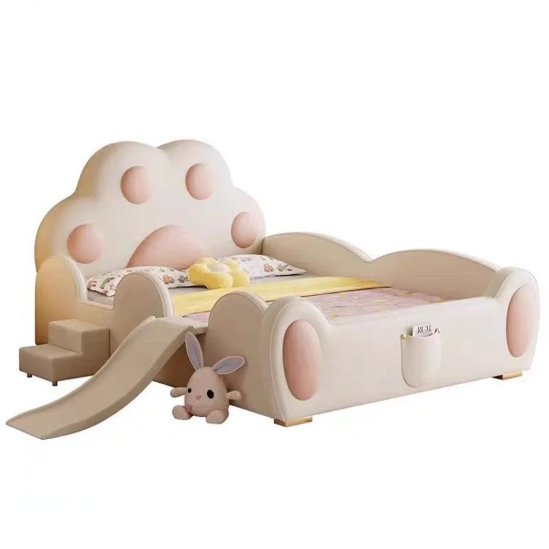 Cat paw shape children's bed cream style girl princess bed baby guardrail bed.m girls single bed with slide