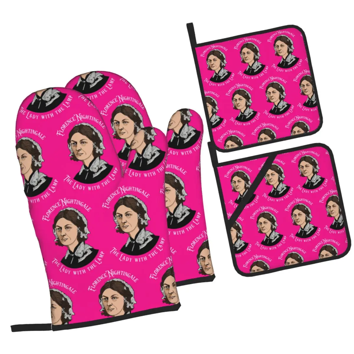 Florence Nightingale Nursing Pie Chart Pioneer Oven Mitts and Pot Holder Sets of 4 for Baking Cooking Resistant Non-Slip Gloves