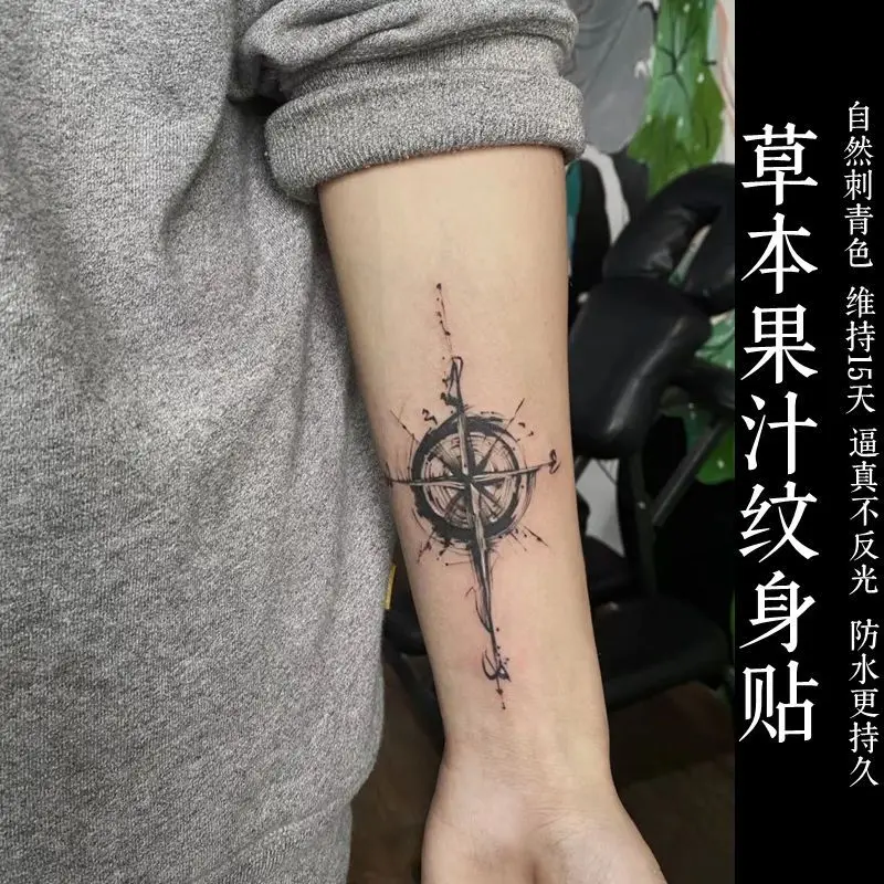 Herbal Temporary Tattoos for Women Man Arm Compass Fake Tattoo Waterproof Goth Letter Art Tattoo Festival Lasting Stickers