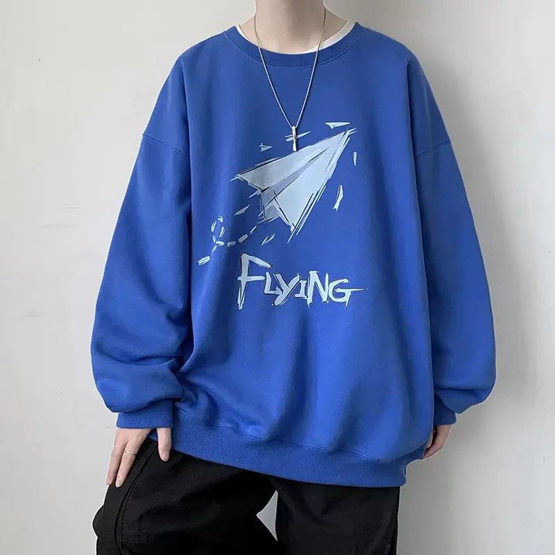 Paper Airplane Print Casual Round Neck Top, Trendy Casual Men's and Women's Spring and Autumn Sets, Head and Bathroom Clothes