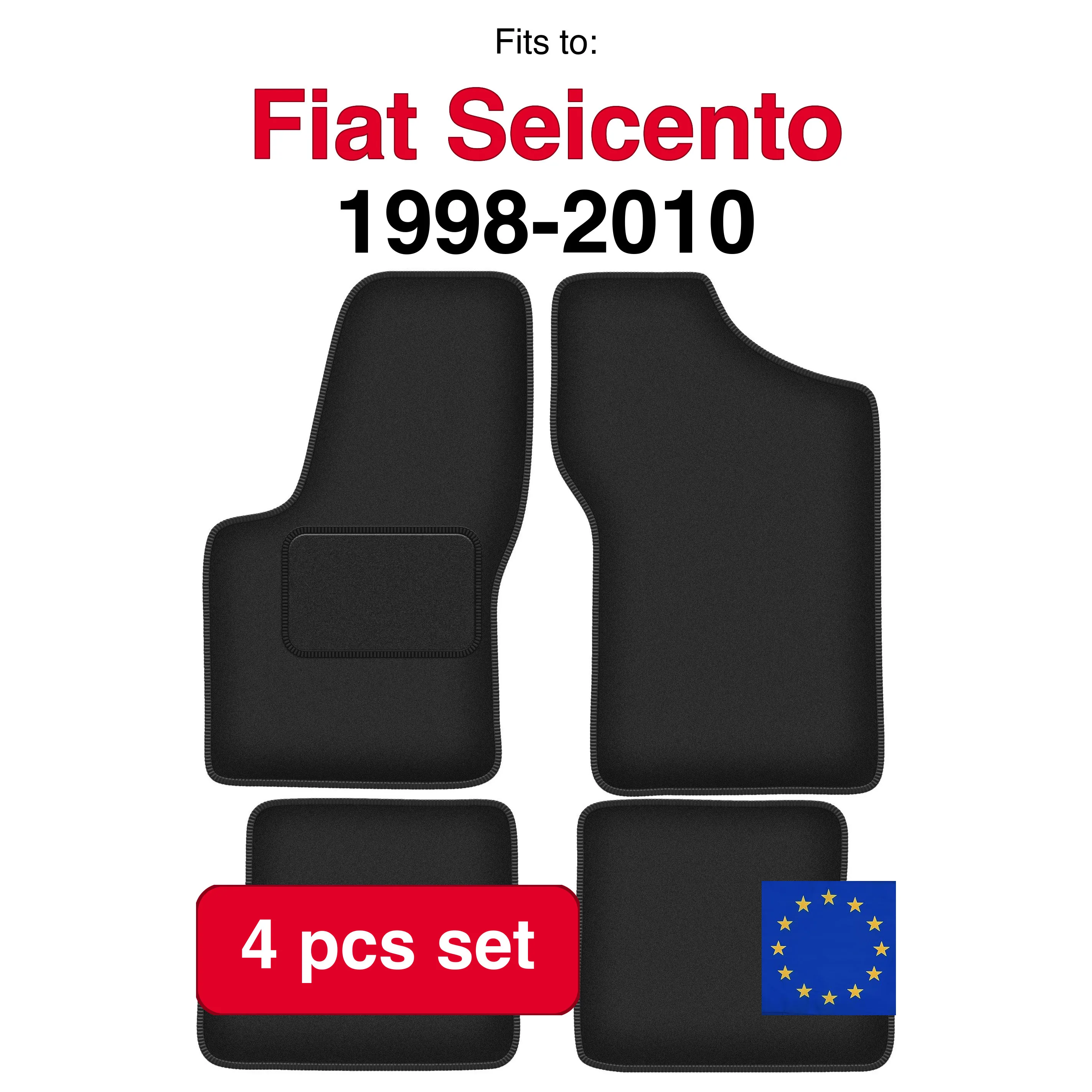 Auto velour matten voor Fiat Seicento hatchback (1998-2010) - Zwart (4 stuks) in de auto passende automattenset