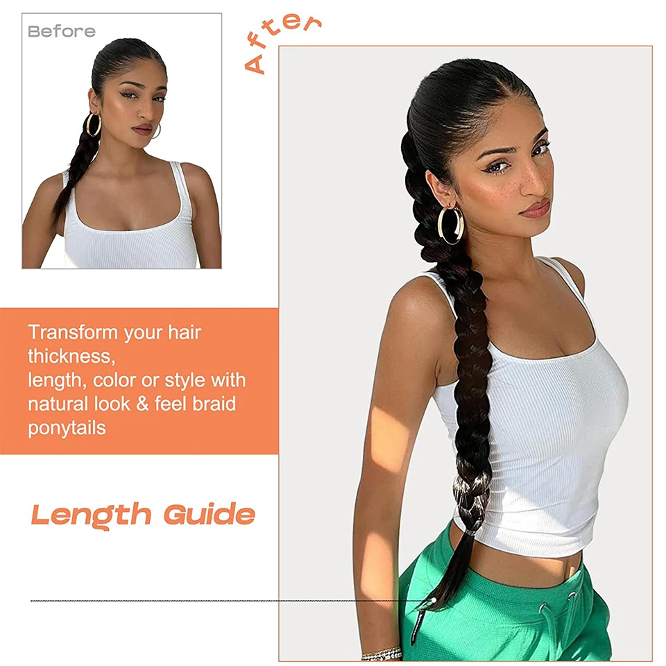 DIY Synthetic Long Ponytail Hair Extensions Red Natural Braided Ponytail With Rubber Band For Women Cosplay Hairpiece Braids