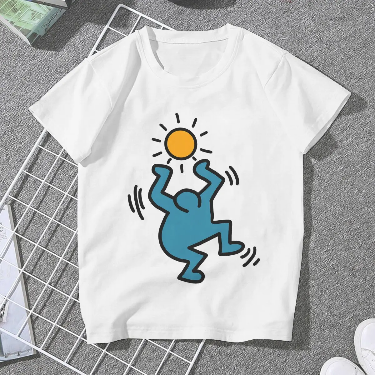 Haring Geometric Graffiti Sun T Shirt Graphic Women's Tees Summer Harajuku O-Neck Polyester TShirt