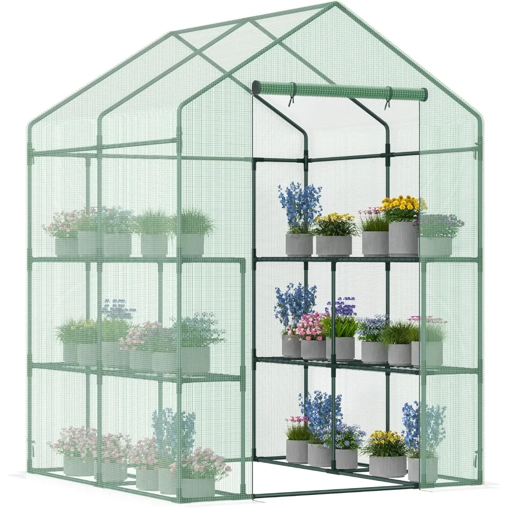 

Walk in Portable Garden Greenhouse Mini Plants Shed Hot House with 3 Tiers