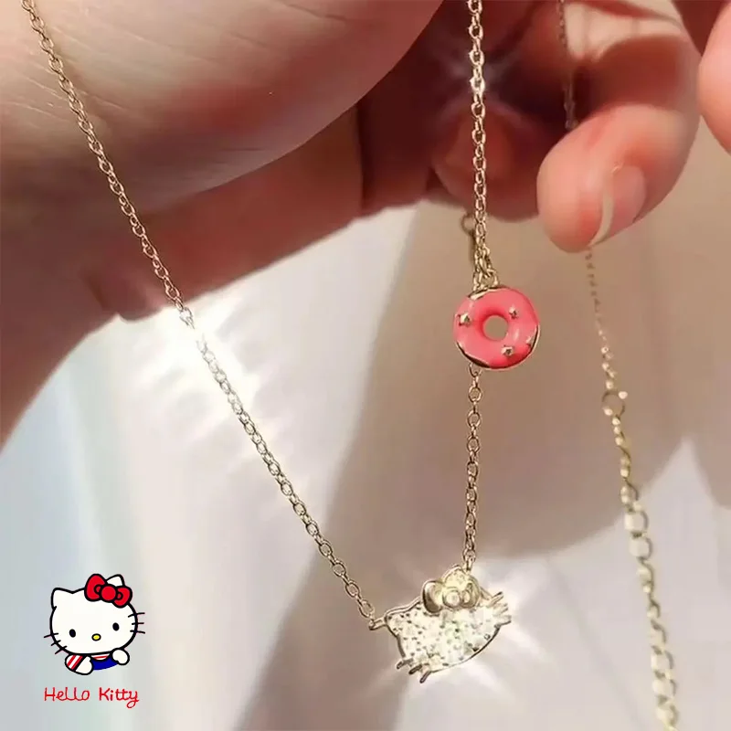 Kawaii Cartoon Hello Kitty Zircon Necklace Radiant  Minimalist Donut Strawberry Cat Jewelry Jewelry Summer Fashion Collar Chain