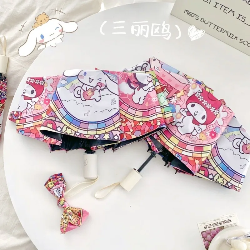 Sanrio Cinnamoroll My Melody Fully Automatic Tri-fold Umbrella Summer Outdoor Sun Protection UV Protection Folding Umbrella