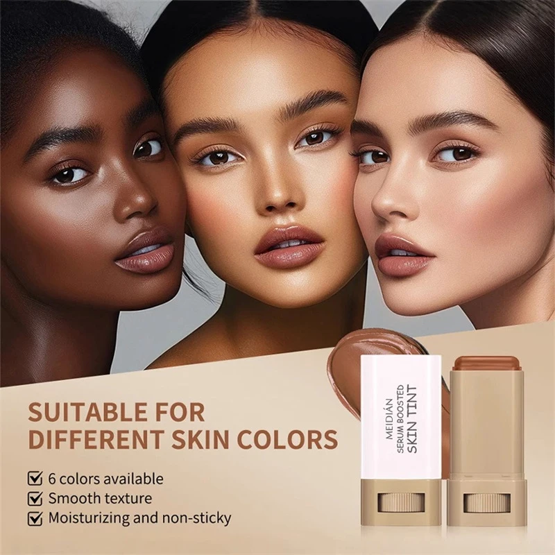 Hautfarbener Foundation-Stick in 6 Farben mit Serum-Boost, Seidiger Textur, Feuchtigkeitsspendende Abdeckung, Concealer-Basis, Gesichtskontur-Stick Make-up – Detail 5