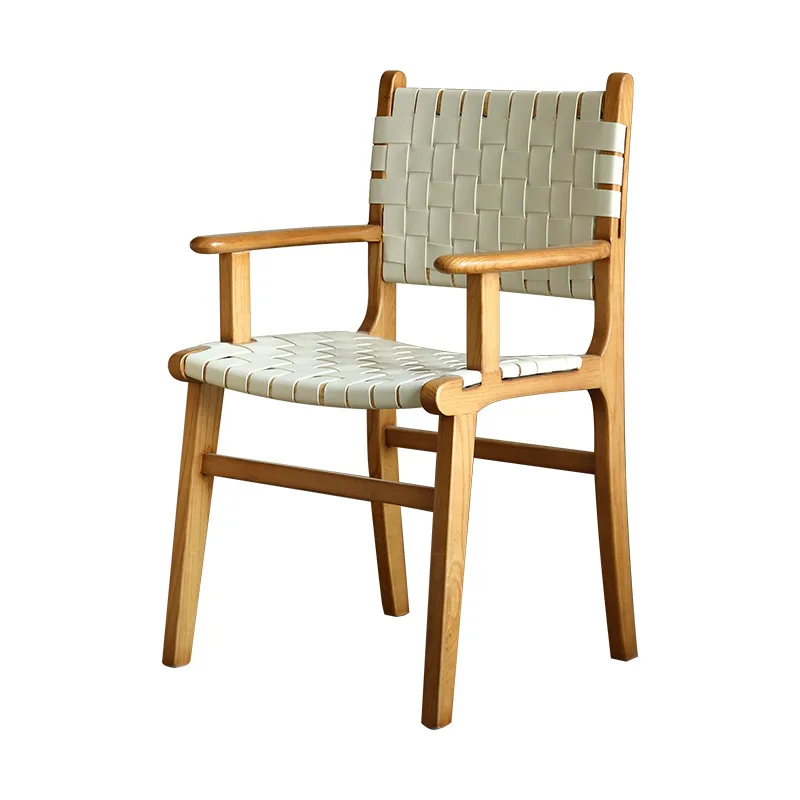 

Saddle Leather Dining Chair Nordic Home Designer Dining Table and Chair Modern Simple Restaurant Solid Wood Chair