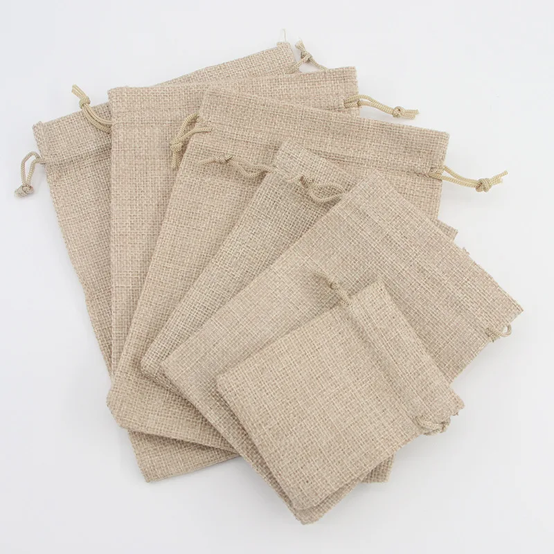 10pcs Jute Bags 7*9CM 9*12CM 10*14CM Eco-friendly Original Color Drawstring Pouches DIY Handmade Gift Jewelry Packaging Storage