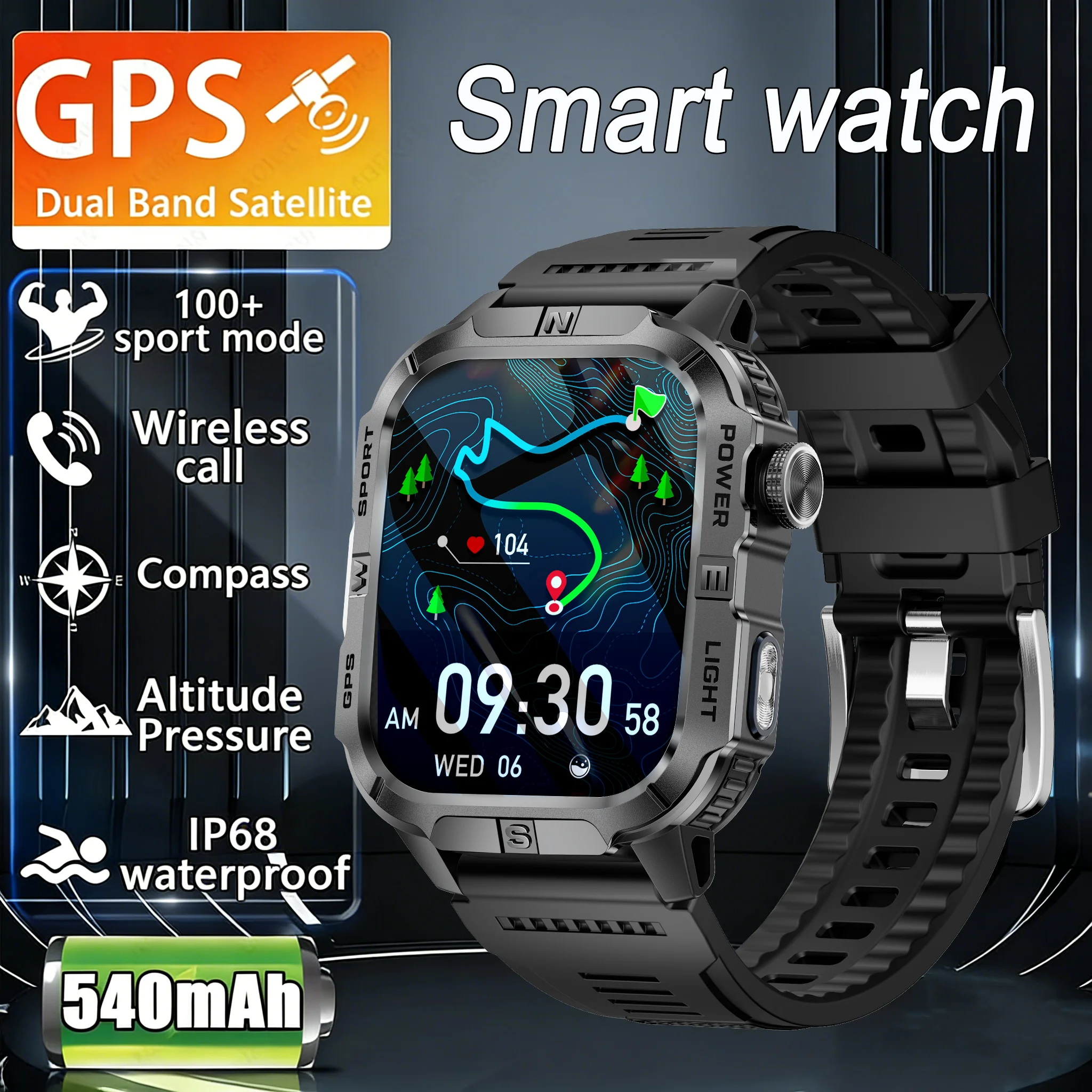 

2.01-HD AMOLED GPS Смарт-часы 3ATM Водонепроницаемые встроенные двухдиапазонные GNSS Компас высоты Военные спортивные умные часы для мужчин 2025 Новинка