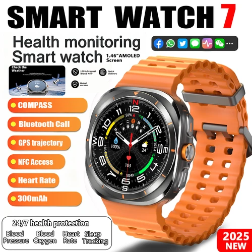 2025 nuevo reloj 7 Ultra reloj inteligente hombres pantalla 3D deporte SmartWatch GPS NFC brújula oxígeno en sangre Smartwatch mujeres para Android IOS