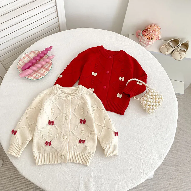 

MILANCEL Autumn Baby Knitted Cardigan 9M-3T Cute Bow Girls Infant Sweater Coat Korean Version Loose Toddler Girls Clothes Jacket