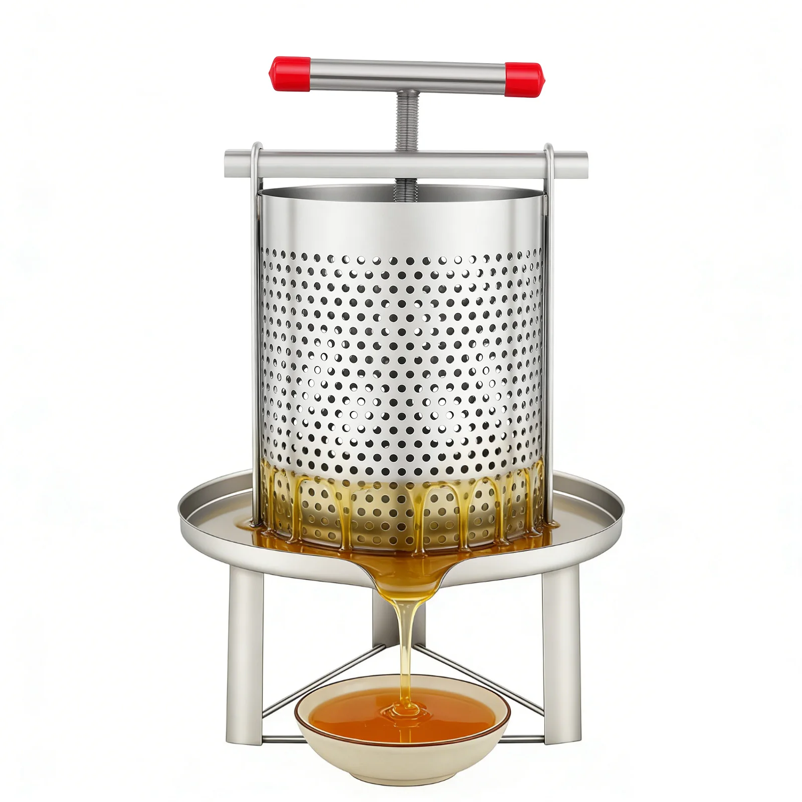 Manual Honey Presser 10L 304&201 Stainless Steel Nylon Filter Screen Even 0.19in Mesh Holes Stainless Steel Honey Extractor Low Oxidation Nutrient Retain Multi-purpose Manual Juice Press For Beekeeping Farm Household