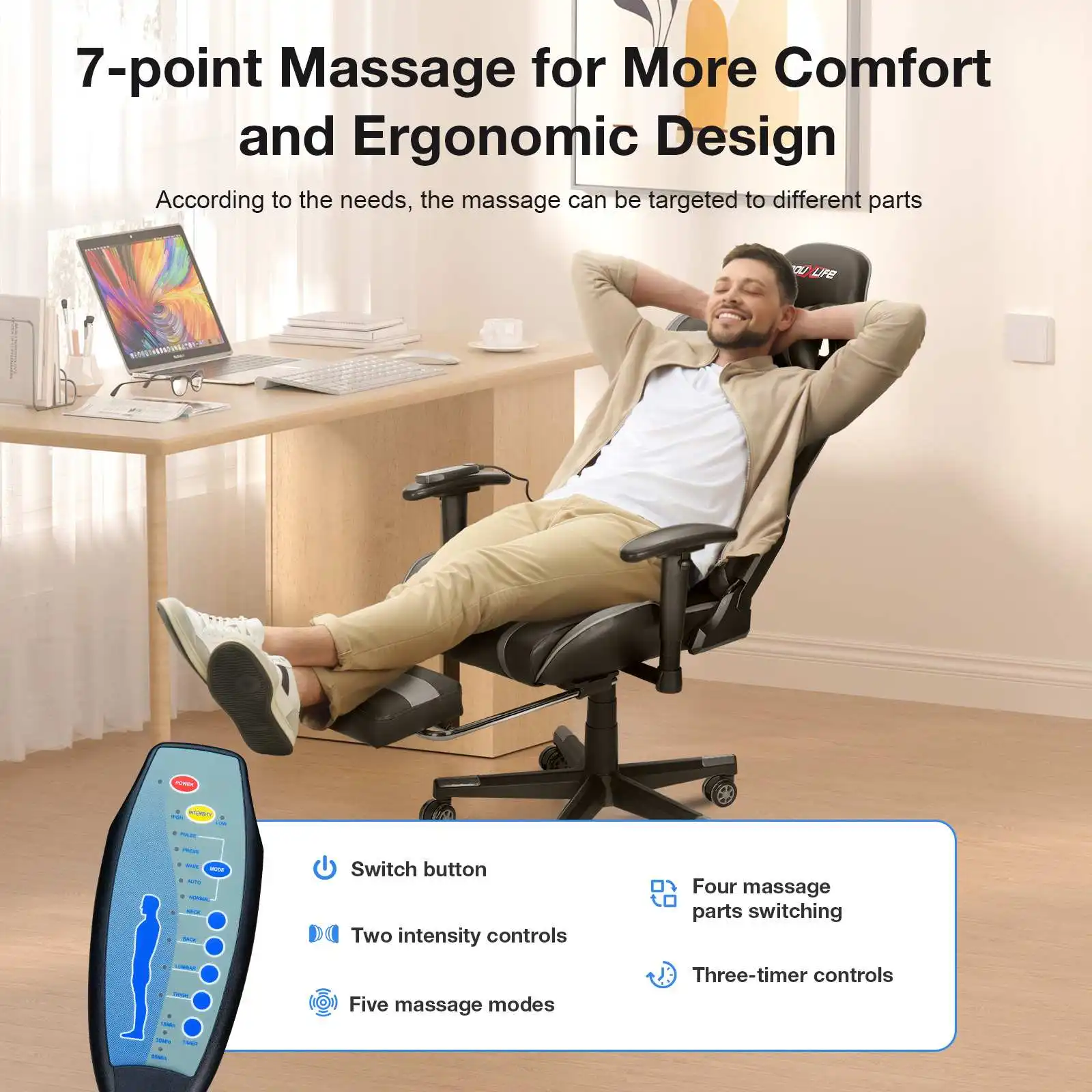 Gaming Chair Massage Ergonomic New Customized PU Massage Computer Office Chairs High Back Design Lumbar Relax Seat