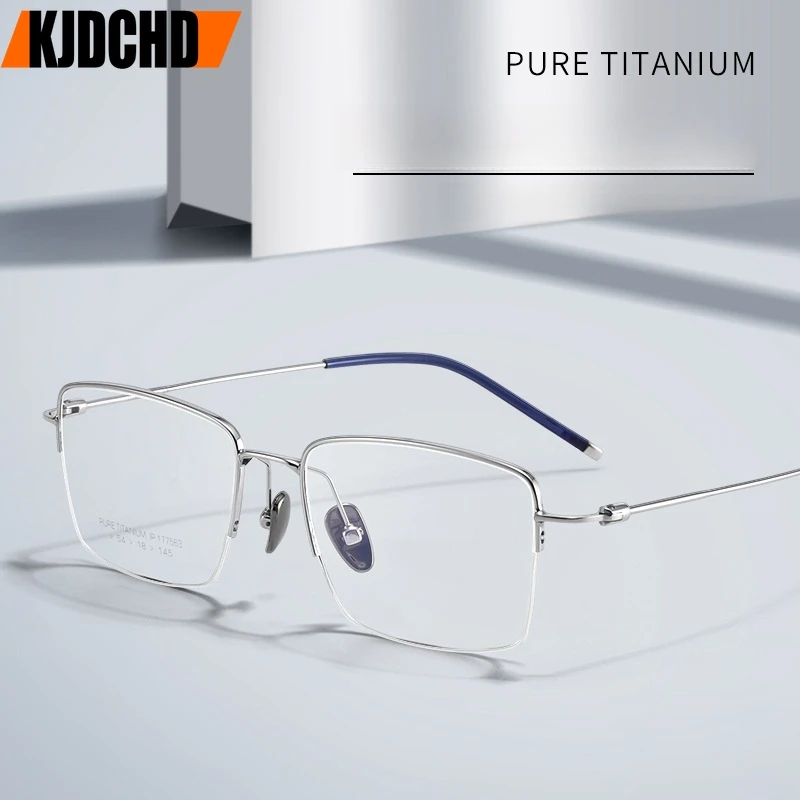 

KJDCHD Business Pure Titanium Men's Half-Frame Glasses Ultra-Light Flexible Square Optical Prescription Eyeglasses Frame