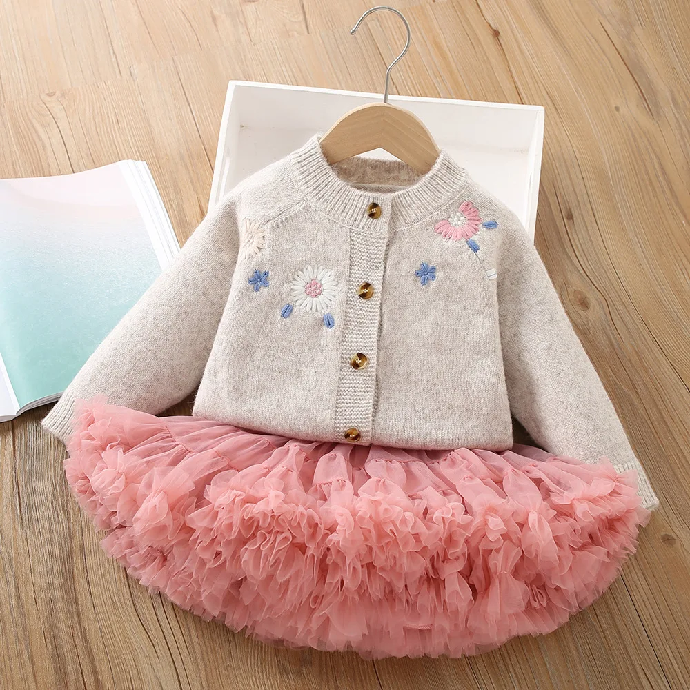 Fall Winter Sweater 2PCS SETS kids' sets and outfits for Little Cute Baby Girl Clothes Girls Clothes Ribbed Knit with Skirt