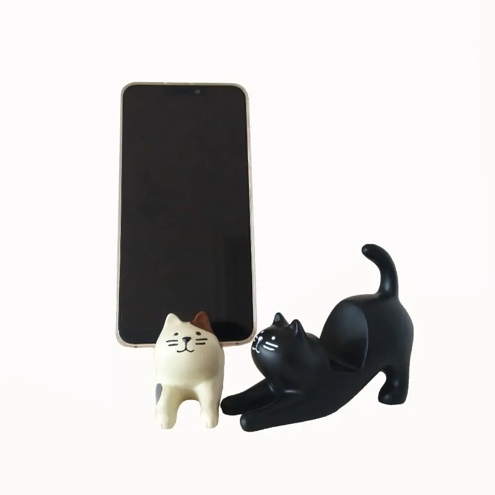 Cat Model Cat Phone Holder Resin Doll Support Mobile Phone Stand Cartoon Desk Decor Cell Phone Bracket Desktop Ornaments