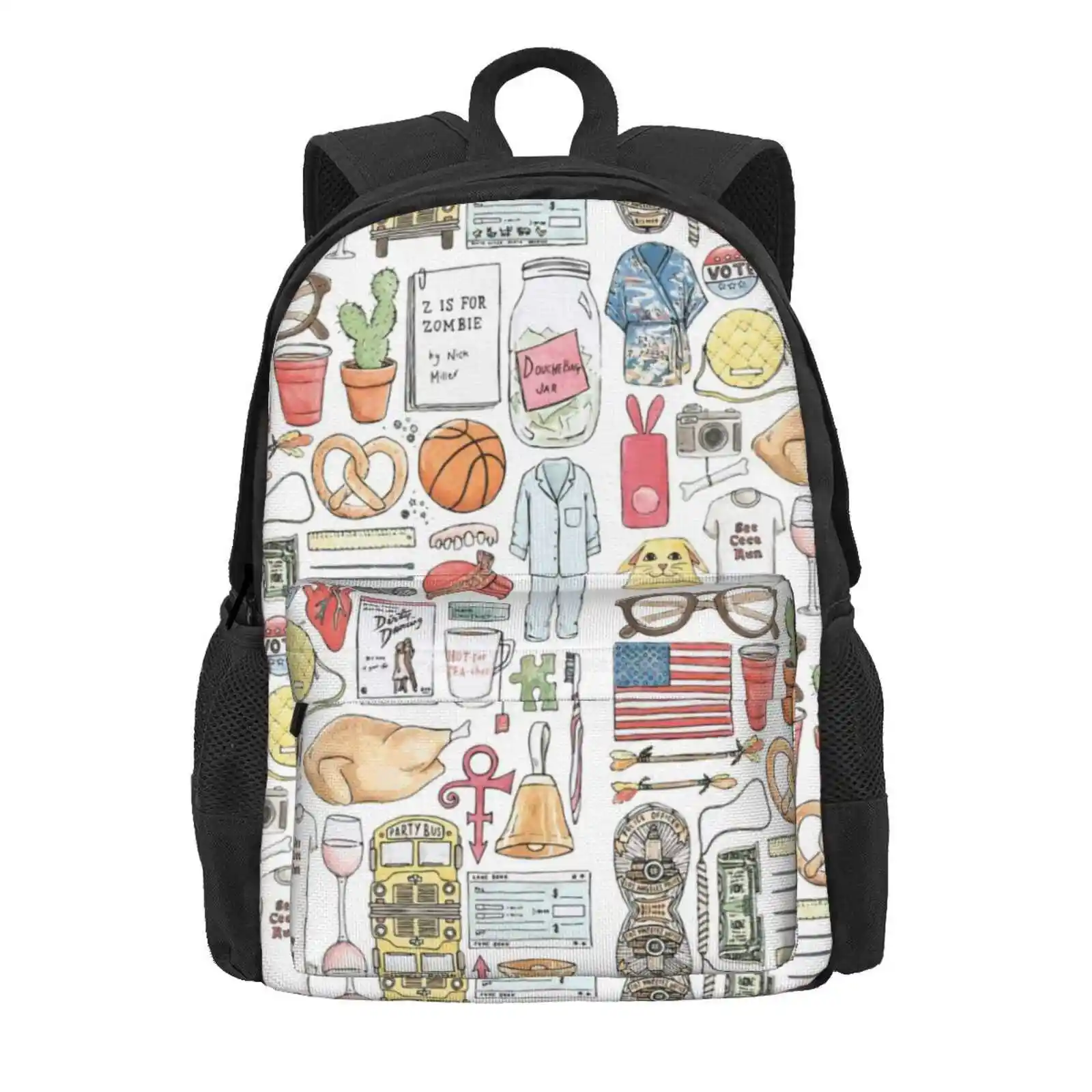 New Girl Hot Sale Schoolbag Backpack Fashion Bags Mono Pyjamas Tea Bells Jokes Quote Characters Jess Douchbag Jar Hand Drawn